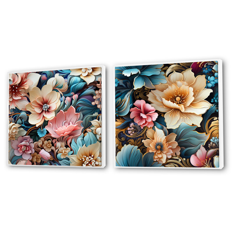 Ensemble de 2 colliers carrés carrés à motif floral emmanuelle, Cadre flottant blanc, H 16 po x l 33 po