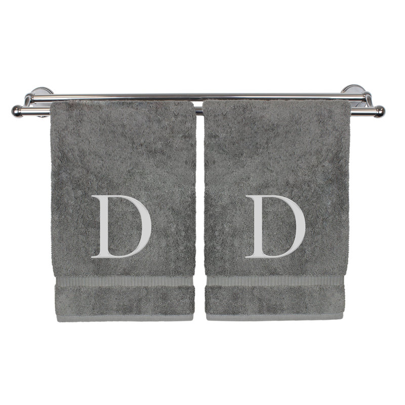 Essuie-mains monogrammés - ensemble de 2 - lettre bloc, D, Gris / Argent