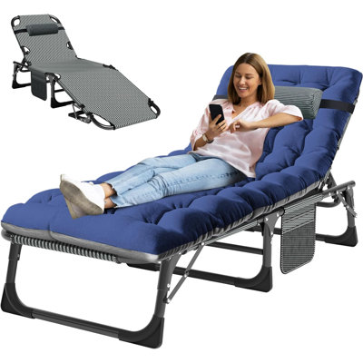 Heavy Duty Folding Chaise Lounge Chair With 5-Position Adjustable Backrest, Portable Outdoor Patio Lounger For Poolside, Beach, Lawn, And Camping