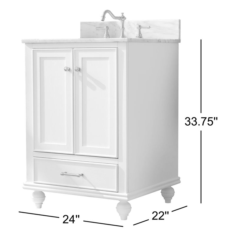 Ensemble de meuble-lavabo simple 24 po Angelissa, Gris grain / nickel brossé, Pierre artificielle blanc de Carrare