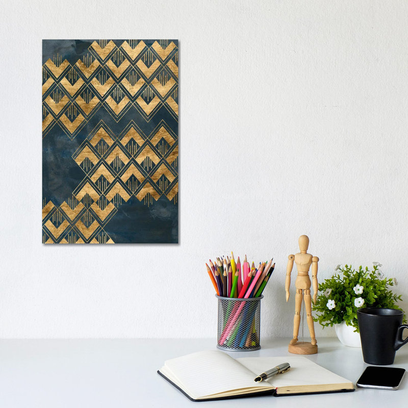 Deco Pattern In Blue II by June Erica Vess - Wrapped Canvas Painting, 30.48cm H x 20.32cm W