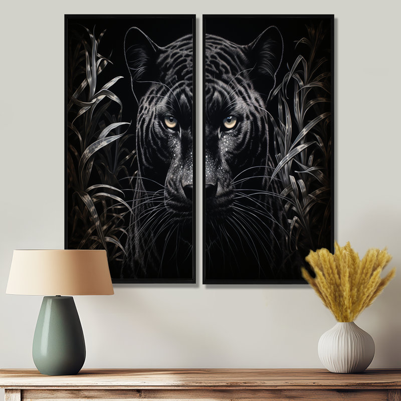 Grattoir noir et blanc Panther Nocturnal Majesty, H 32 po x l 32 po, Reproduction encadrée sans passe-partout, Noir