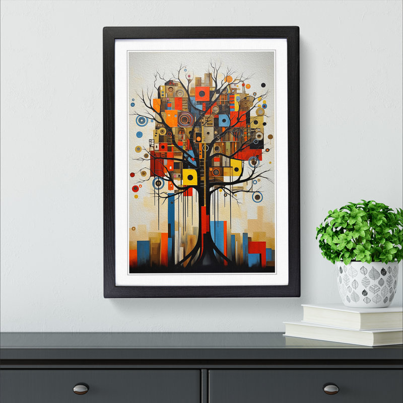 Oak Tree Constructivism - Single Picture Frame Print on Wood, 64cm H x 46cm W x 2cm D, Black