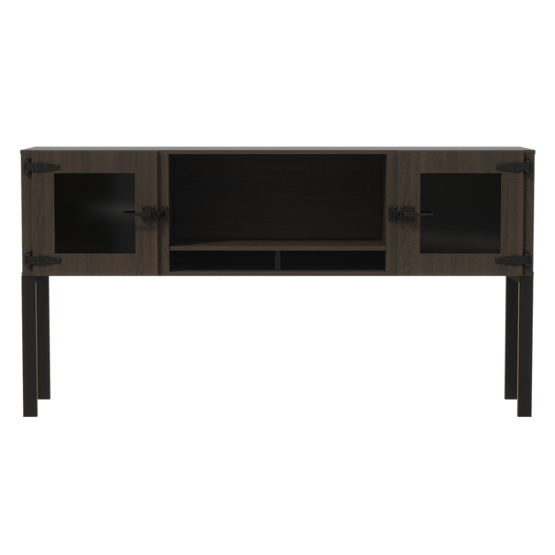 Huche Mirella avec portes en verre, H 38 po x l 72 po x P 15 po, Gris pierre