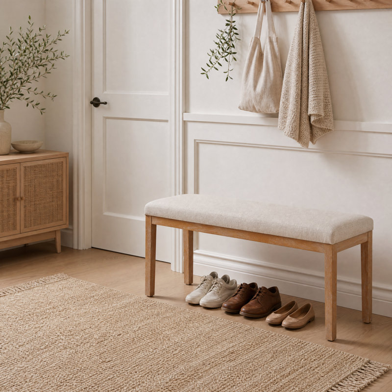 Banc de salle à manger en bois Soild - avec siège rembourré en lin