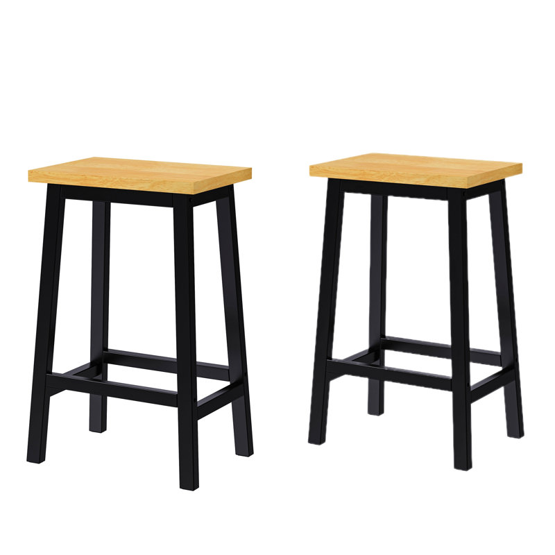 Solid Wood Bar Stools (Not Cheap Iron), 25.6" Tall Set Of 2 Bar Chairs, Kitchen Counter Stools With Footrests, Farmhouse Stools For Dining Room, Kitchen, Counter