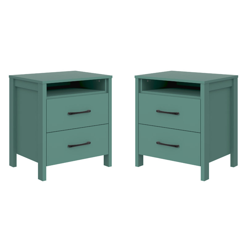 Chabot Modern 2-Drawer Nightstand Set Of 2, Dusty Teal