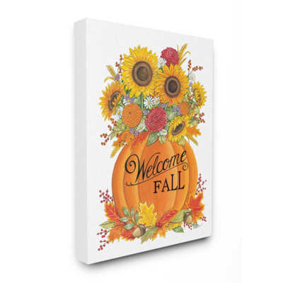 «Welcome Fall Expression Autumn Pumpkin Sunflower Florals» par Deb Strain - impression d'art graphique