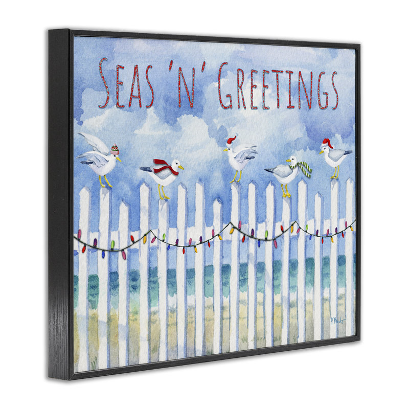  «Seas 'n' Greetings Seagulls, estampe numérique par Paul Brent, H 11 po x l 14 po, Giclée encadrée noir minuit