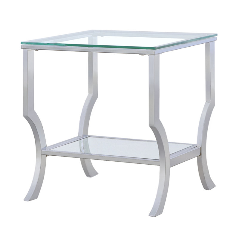 Table de bout carrée en verre chromé