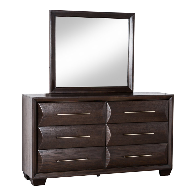 Brookline 6-Drawer Dresser With Mirror, Brown