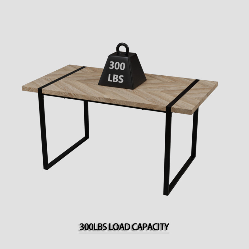 Bureau en bois avec des pieds en métal noir, également comme table de salle à manger pour 4 personnes, table de cuisine, imperméable, bois de stabilité, capacité 4, bureau