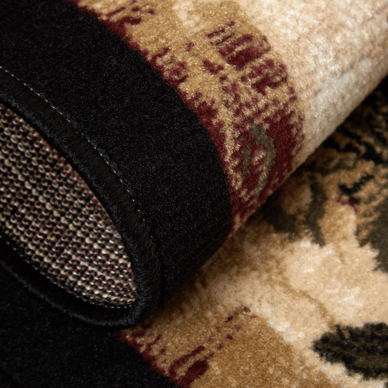 Tapis noir / vert Gossard, Rectangle 5 pi 2 po x 7 pi 2 po
