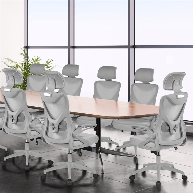 High Back Mesh Swivel Ergonomic Task Office Chair with Flip-Up Arms, Full Grey