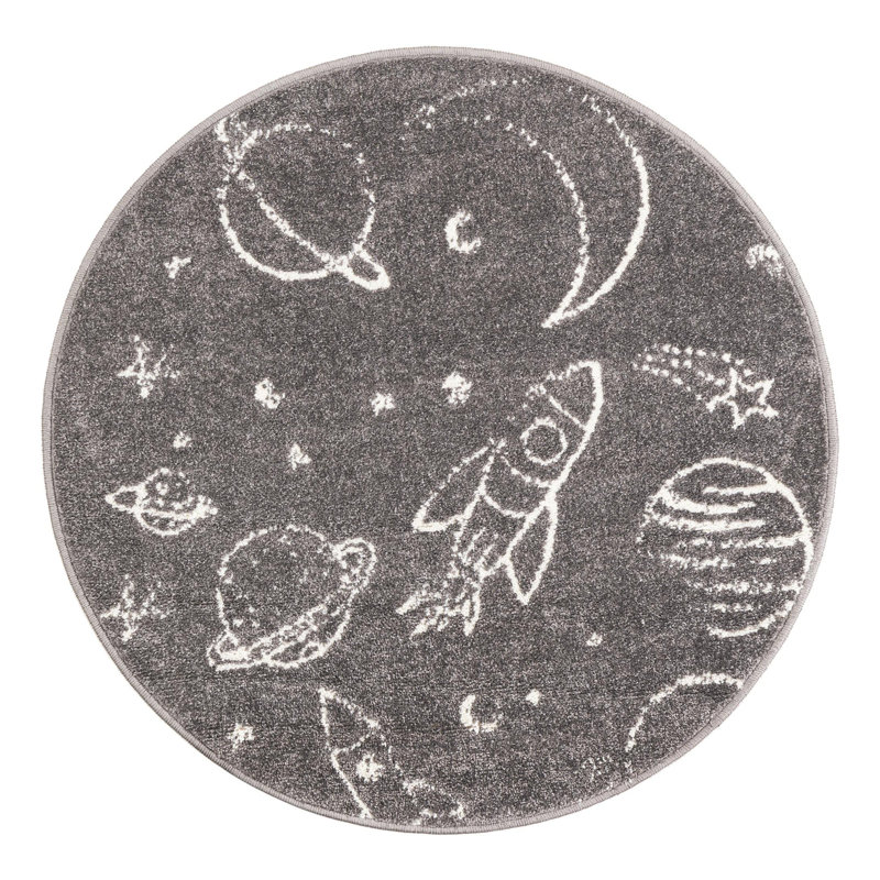 Kids Rug, Gray, Round 3'3" 