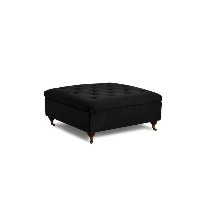 Agoura 93cm Wide Velvet Tufted Square Ottoman with Storage, Black
