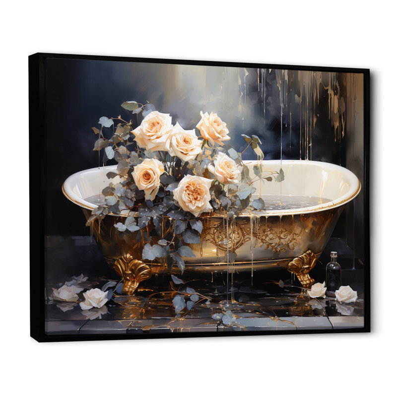 Baignoire en or III - art mural de baseball sport, H 34 po x l 44 po x P 1,5 po, Cadre flottant noir