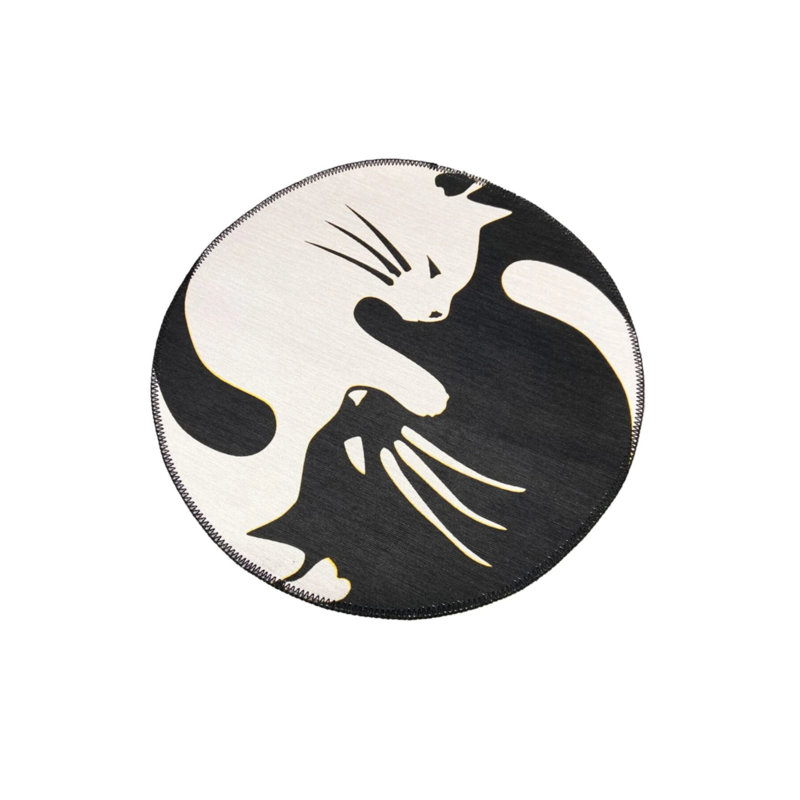 Cat Patterned Decorative Washable Carpet, Round 3'4"