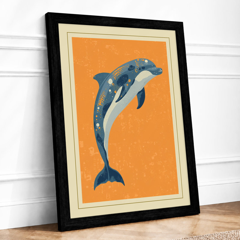 Leaping Dolphin Coastal - Framed Print, A4 - 29.7 x 21.0 cm, Black