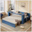 Grand lit de jour avec bureau amovible, tiroirs de rangement et table d'appoint hydraulique, bleu-129747077