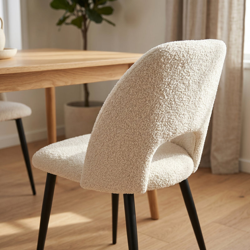 Jonko Modern Comfy Teddy Fabric Upholstered Metal Legs Dining Accent Side Chair Set of 4, Beige