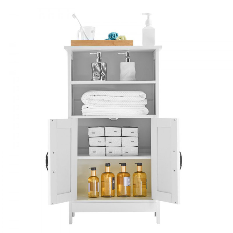 Armoire de rangement en bois pour salle de bain avec tablette réglable 2 portes - blanc