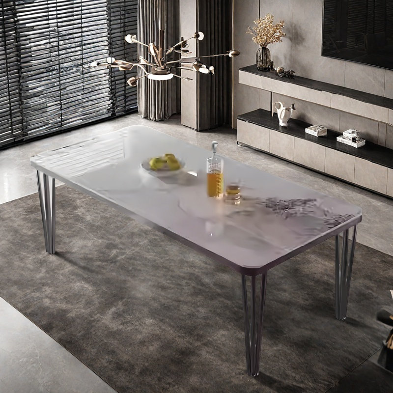 High-end simple modern dining table, White/Gray, 29.5"H x 70.8"L x 33.4"W