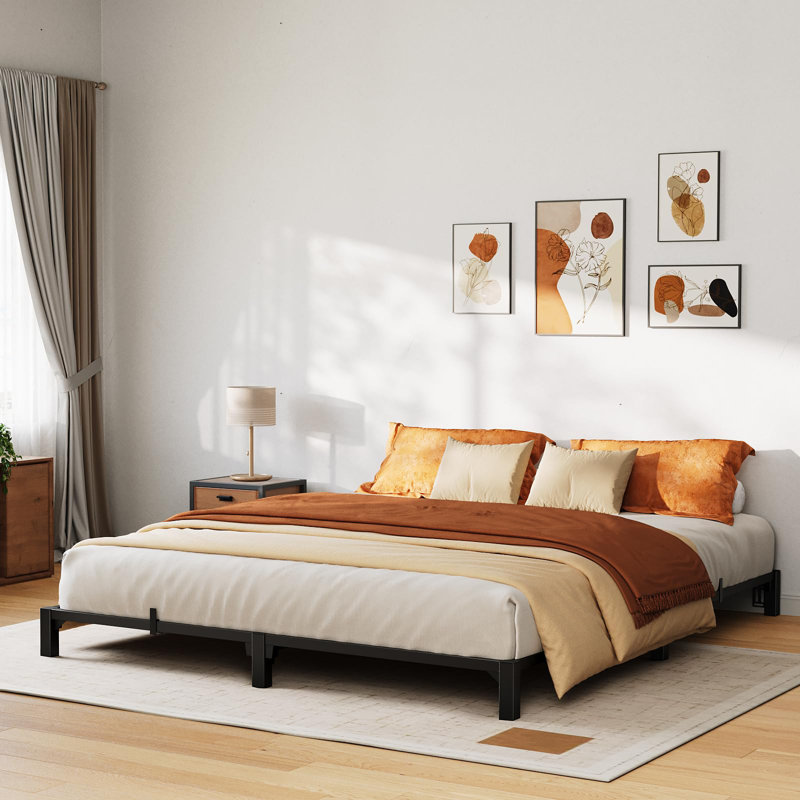  Size Metal Bed Frame 6 Inch Heavy Duty Platform Bed Frame with Durable Iron Slat Support and Legs No Box Spring Required No Screws Needed Support Up to 800 LBS