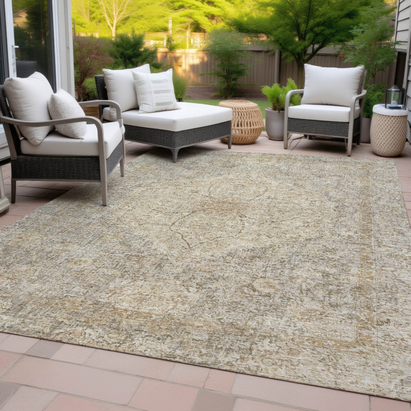 Machine Washable Indoor/Outdoor Colman ACN2136 Global Rug, Rectangle 3' x 5'