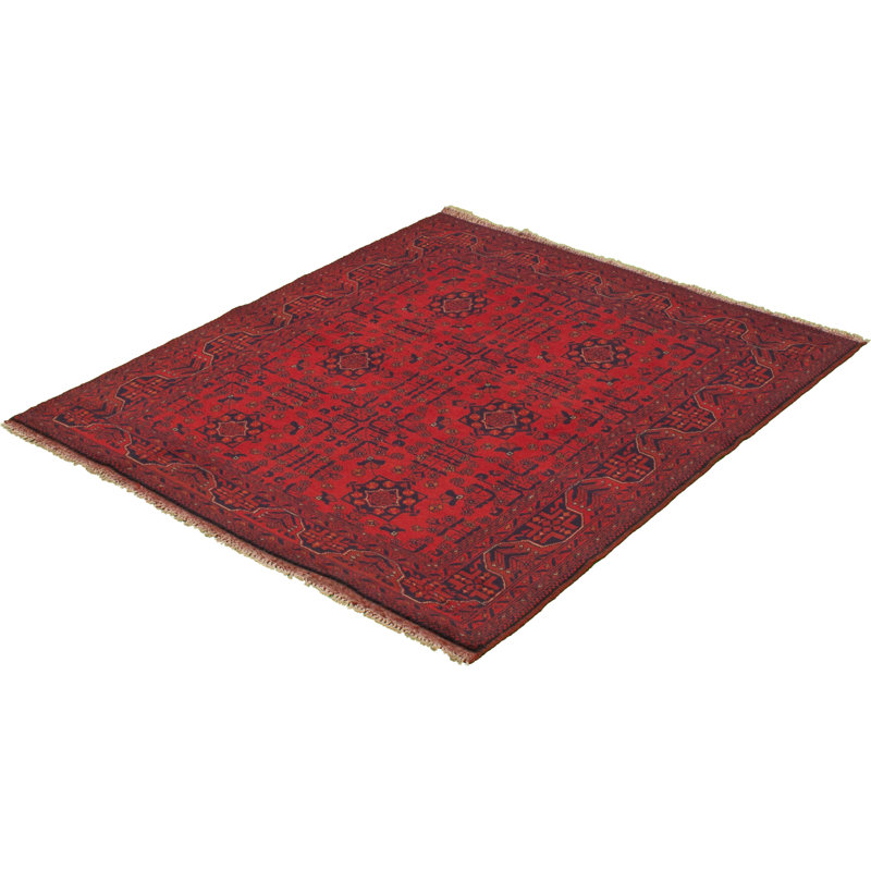 Tapis de la surface en laine rouge/noir 5 pi x 6 pi 5 po main-of-kind-noué la 2010s esari turque Allaina