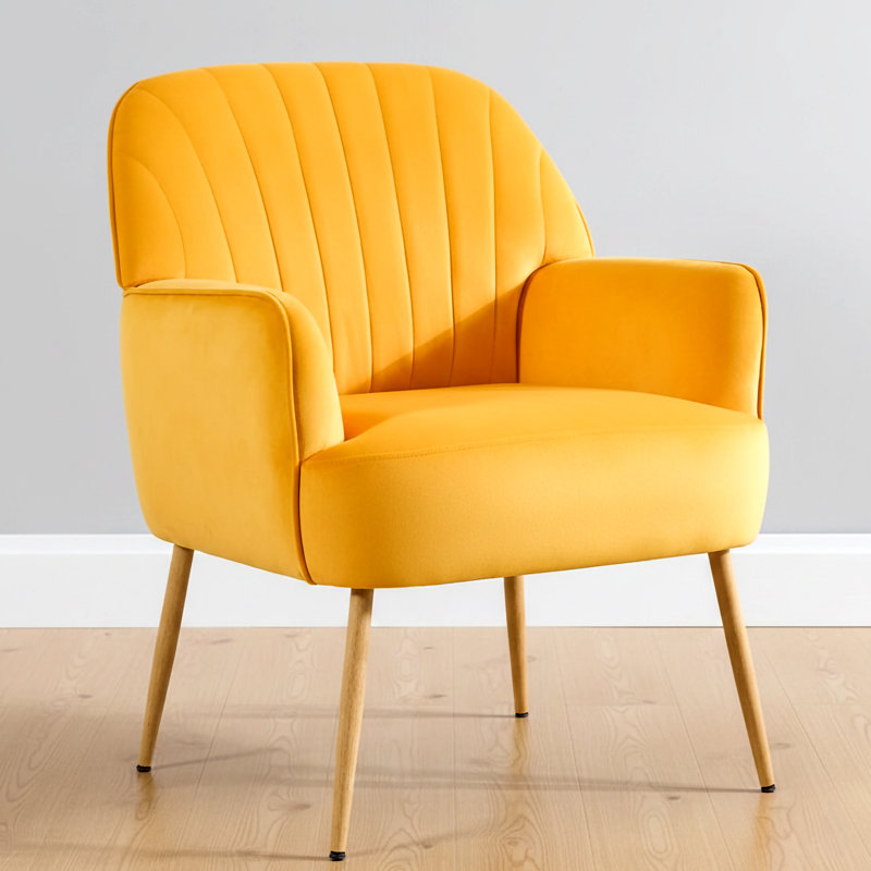 Fauteuil d'appoint en velours, fauteuils de salon rembourrés modernes, fauteuil simple de luxe avec pieds en métal, fauteuils demi-tonneau confortables