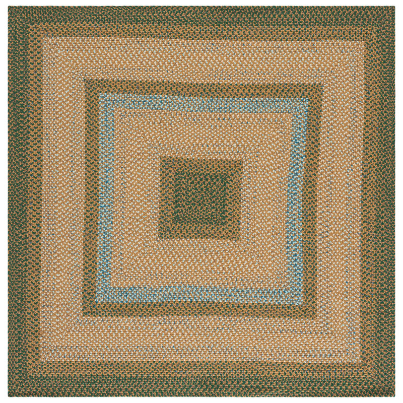 Braided Hand Woven Machine Washable Geometric Brown / Dark Green Indoor/Outdoor Area Rug, 6'-0" x 6'-0" Square