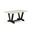 Ensemble de salle à manger 3 pièces - 1 table de salle à manger en bois et 2 bancs en bois - Fabrication stable et durable - Plateau en lin blanc et finition noire brossée-838496418-838496416-838496417