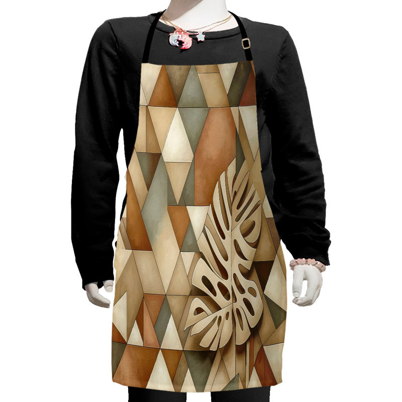 East Urban Home Monstera Apron with Adjustable Ties Small Size Cocoa Sepia and Reseda Green