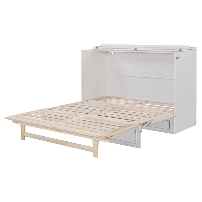 Murphy Bed With Large Drawers, White, Queen