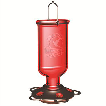 Vintage Red Glass and Metal Hummingbird Nectar Feeder, 13 oz