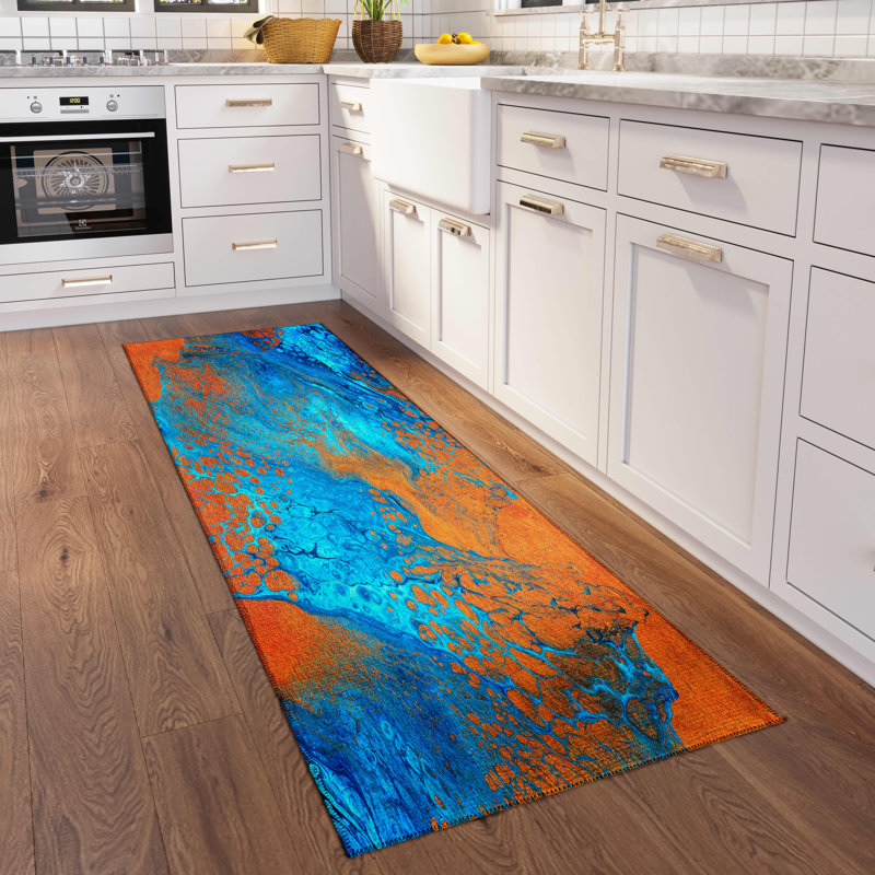 Chenille Washable Abstract Indoor / Outdoor Rug, Runner 2'3" x 7'6"