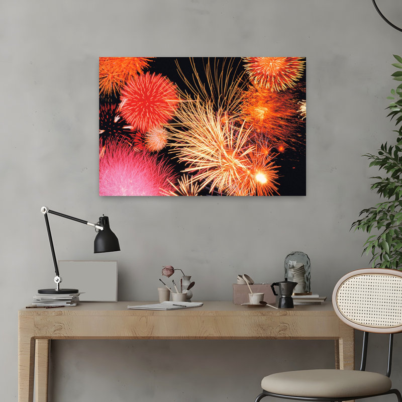 Feux d'artifice, art contemporain abstrait, H 16 po x l 24 po