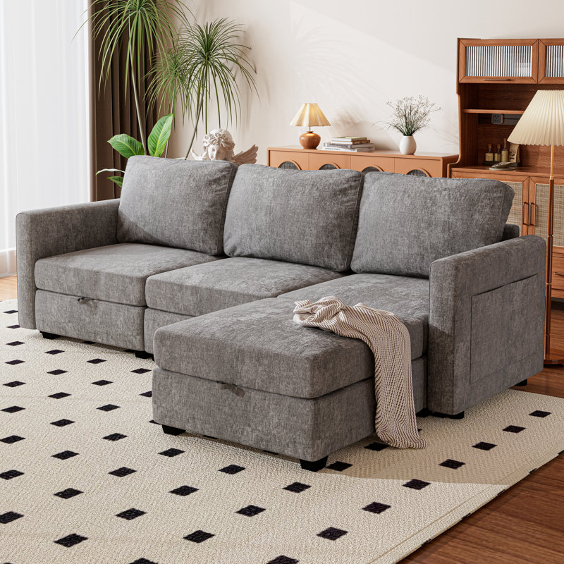 Canapé modulaire en L pour salon, H 44 po x l 92 po x P 31,1 po, Gris chenille
