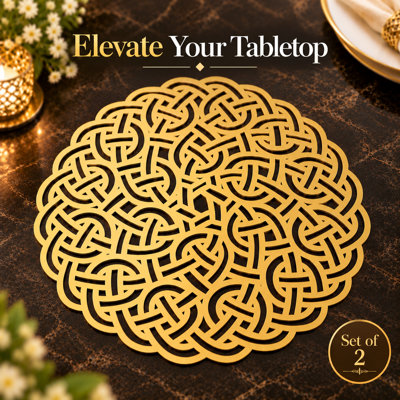 Gold Wooden Trivet Placemats with Elegant Cutout Design for Indoor and Outdoor Dining and Christmas Decor