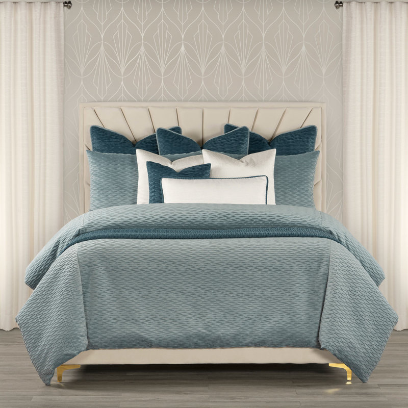 Ensemble de housse de couette et insert en velours plissé, Housse de couette et insert Cal.King King + 9 piè, Marée bleue