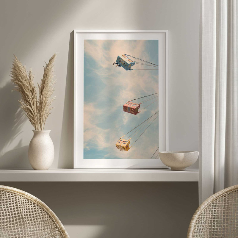 «Swing Seats In The Sky», reproduction d'art, H 12,25 po x l 15,25 po, Cadre de coin ouvert en zinc patiné