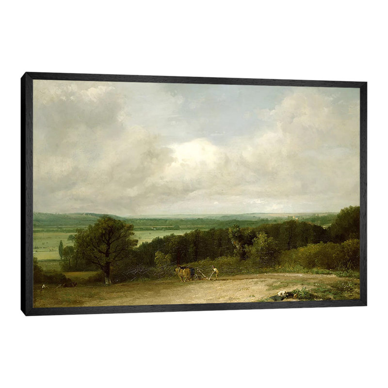 Wooded Landscape With A Ploughman by John Constable - Print on Canvas, 152.5 cm H x 101.5 cm W, Black Framed