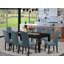  Ensemble de table de salle à manger 9 pièces comprenant une table de cuisine rectangulaire avec feuille papillon et 8 chaises rembourrées en tissu bleu minéral, 42 x 84 po, noir-383671173-383671175