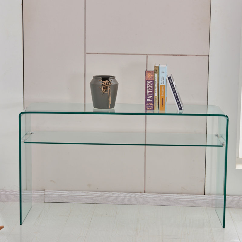 Glass Console Table, Transparent Tempered  Glass Console Table With Rounded Edges Desks, Sofa Table