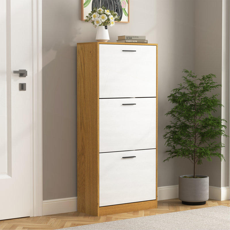 Armoire de rangement pour chaussures étroite avec 3 tiroirs rabattables, organisateur de vestibule autoportant pour économiser de l'espace et ranger la maison