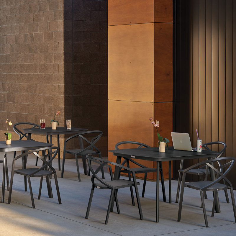 Azal Stacking Patio Dining Armchair, Enigma, Ninja Black Basketweave