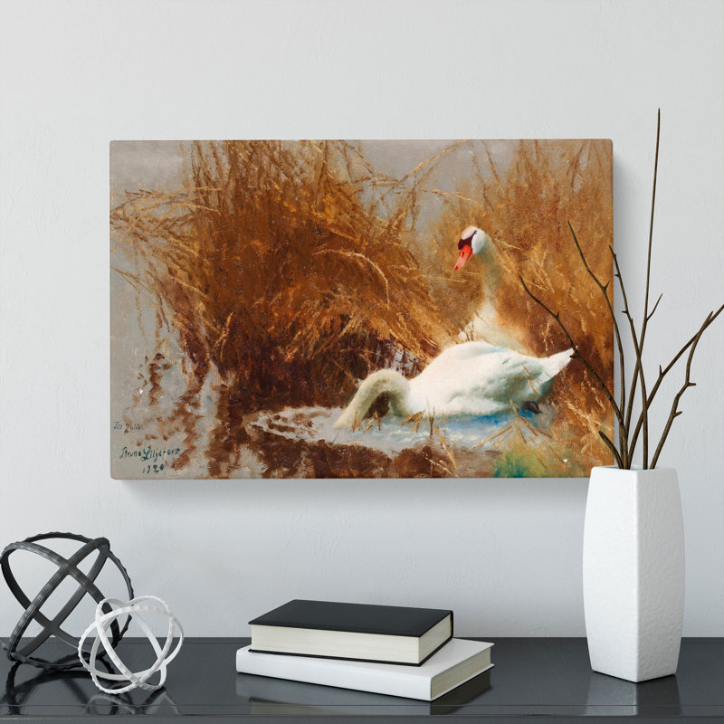 Two White Swans by Bruno Liljefors - Wrapped Canvas, 35cm H x 50cm W x 3cm D