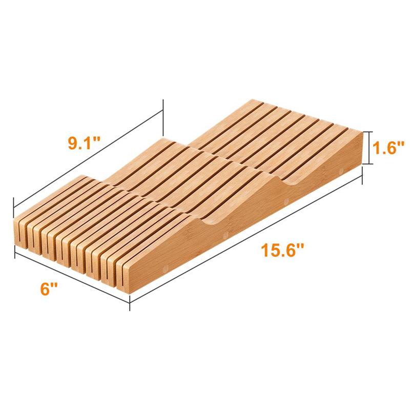 Bamboo Wood Drawer Knife Organizer, Natural