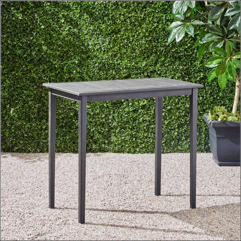Table de bar d'extérieur rectangulaire en bois d'acacia minimaliste - durable, résistante aux intempéries et élégante pour le patio ou le jardin